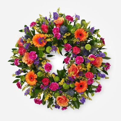 Wreath SYM-317 - Classic Wreath with Mixed Flowers.  31cm / 12” Oasis Wreath Frame