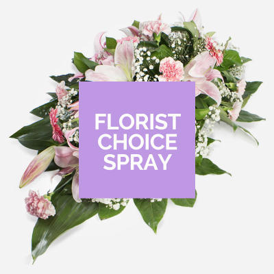 Florists Choice Spray - The spray will be arranged in Oasis by a professional florist using a beautiful collection of flowers and foliage suitable for the occasion . Colours and requested flowers cannot be guaranteed. Small (2ft), Medium (3ft), Large (4ft) 

*Fine Print: Every product is hand made and delivered by the local florist. Pictures shown are recent examples of an actual arrangement that was designed by talented florists! Please note that each individual florist cannot guarantee what the flower varieties or colours will be (unless specified on the product description), they will guarantee that your specific arrangement will be fresh and beautiful.